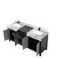 Zilara Transitional Black and Grey 72" Double Vanity, Cascata Nera Matte Black Faucet Set | LZ342272DLISFCM