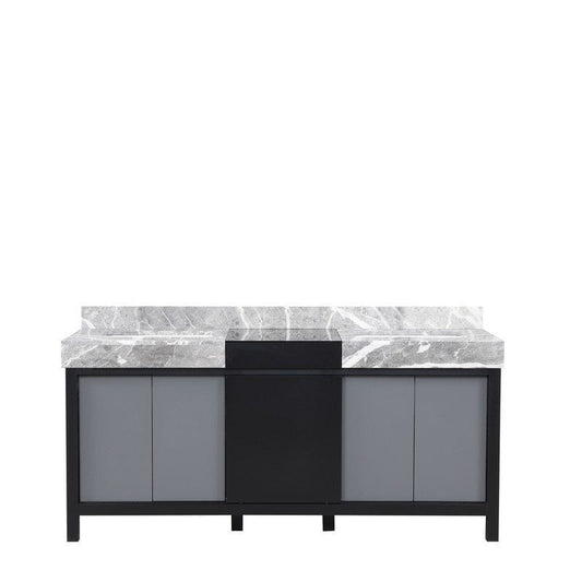 Zilara Transitional Black and Grey 72" Double Vanity, Castle Grey Marble Tops, and White Square Sinks | LZ342272DLIS000