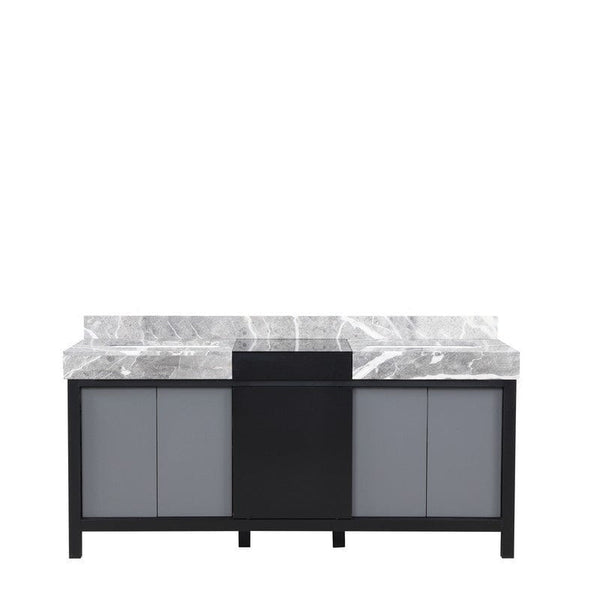 Zilara Transitional Black and Grey 72 Double Vanity, Castle Grey Marble Tops, and White Square Sinks | LZ342272DLIS000