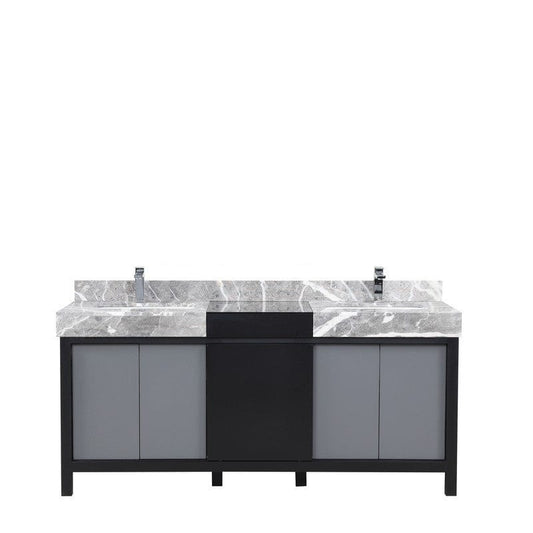 Zilara Transitional Black and Grey 72" Double Vanity, Monte Chrome Faucet Set | LZ342272DLISFMC