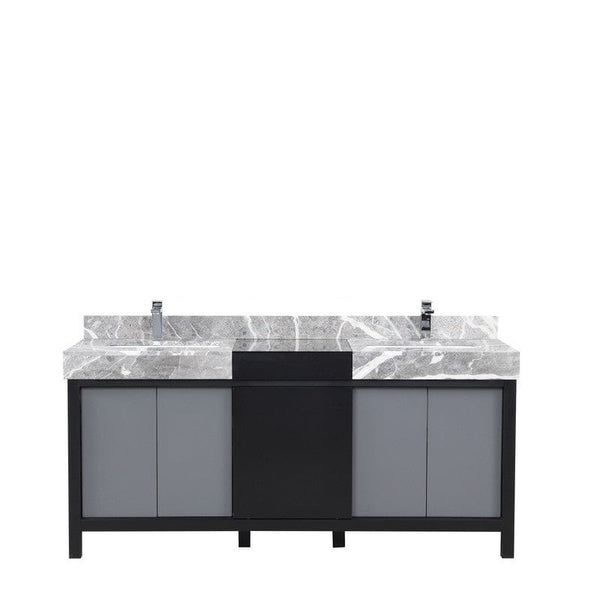 Zilara Transitional Black and Grey 72 Double Vanity, Monte Chrome Faucet Set | LZ342272DLISFMC