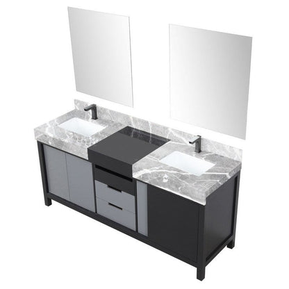 Zilara Transitional Black and Grey 72" Double Vanity Set, Balzani Gun Metal Faucet Set | LZ342272DLISM28FBG