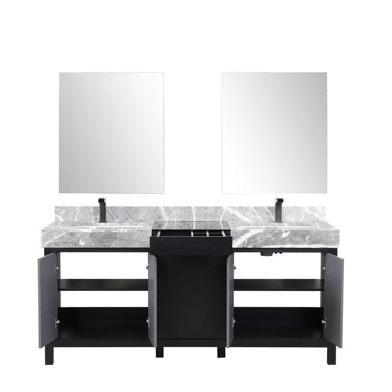 Zilara Transitional Black and Grey 72" Double Vanity Set, Balzani Gun Metal Faucet Set | LZ342272DLISM28FBG