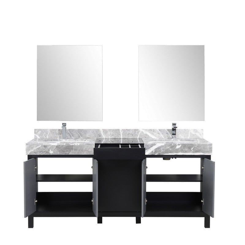 Zilara Transitional Black and Grey 72" Double Vanity Set, Monte Chrome Faucet Set | LZ342272DLISM28FMC