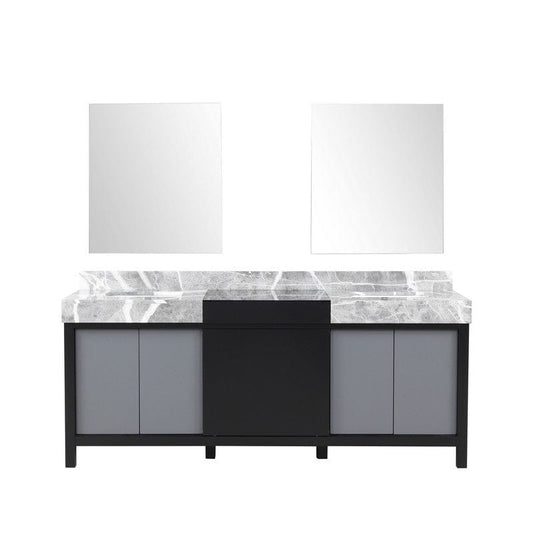 Zilara Transitional Black and Grey 80" Double Vanity, 30" Frameless Mirrors | LZ342280DLISM30