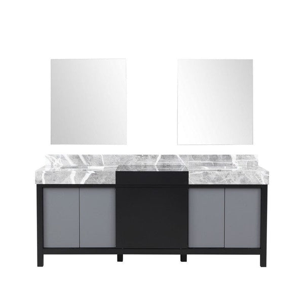 Zilara Transitional Black and Grey 80 Double Vanity, 30 Frameless Mirrors | LZ342280DLISM30