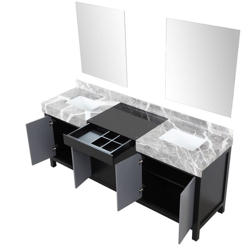 Zilara Transitional Black and Grey 80" Double Vanity, 30" Frameless Mirrors | LZ342280DLISM30