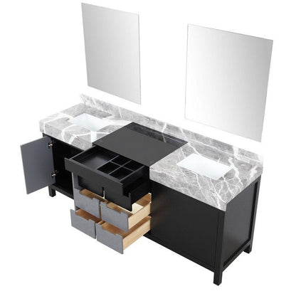 Zilara Transitional Black and Grey 80" Double Vanity, 30" Frameless Mirrors | LZ342280DLISM30