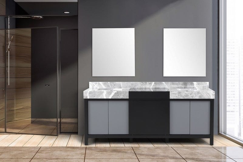 Zilara Transitional Black and Grey 80" Double Vanity, 30" Frameless Mirrors | LZ342280DLISM30