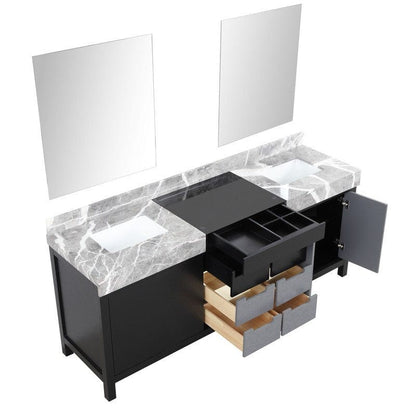 Zilara Transitional Black and Grey 80" Double Vanity, 30" Frameless Mirrors | LZ342280DLISM30