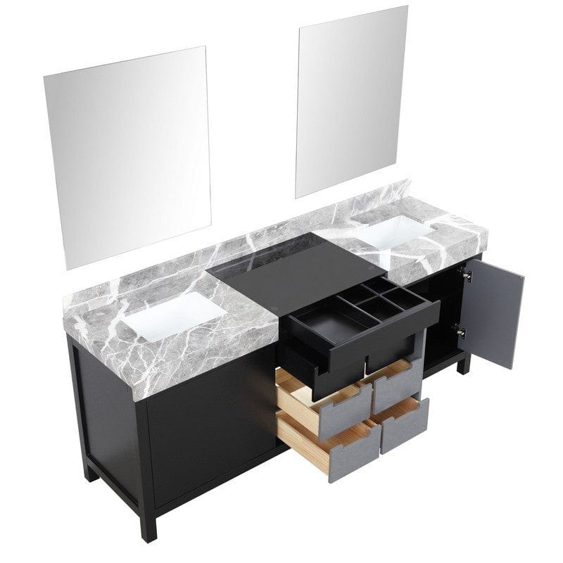 Zilara Transitional Black and Grey 80" Double Vanity, 30" Frameless Mirrors | LZ342280DLISM30