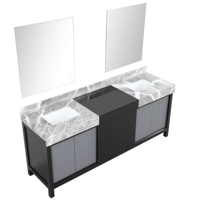 Zilara Transitional Black and Grey 80" Double Vanity, 30" Frameless Mirrors | LZ342280DLISM30