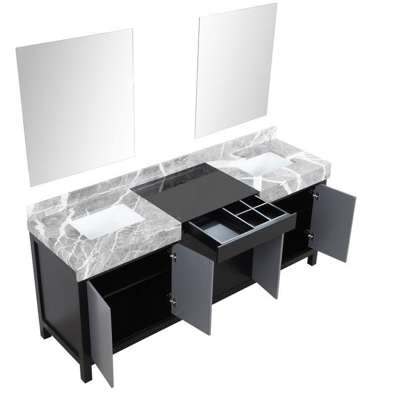 Zilara Transitional Black and Grey 80" Double Vanity, 30" Frameless Mirrors | LZ342280DLISM30