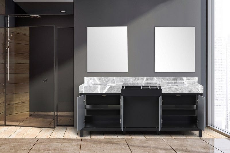 Zilara Transitional Black and Grey 80" Double Vanity, 30" Frameless Mirrors | LZ342280DLISM30