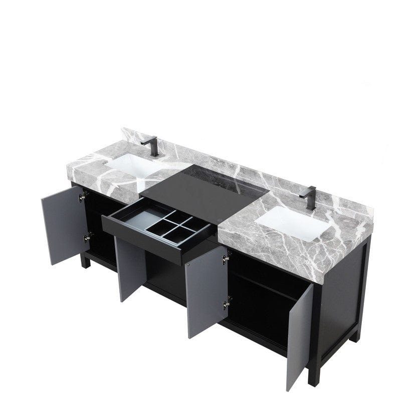 Zilara Transitional Black and Grey 80" Double Vanity, Balzani Gun Metal Faucet Set | LZ342280DLISFBG