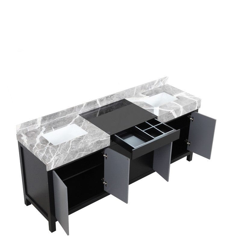 Zilara Transitional Black and Grey 80" Double Vanity, Castle Grey Marble Tops, and White Square Sinks | LZ342280DLIS000