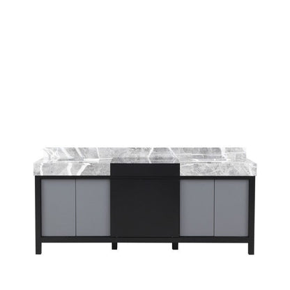 Zilara Transitional Black and Grey 80" Double Vanity, Castle Grey Marble Tops, and White Square Sinks | LZ342280DLIS000