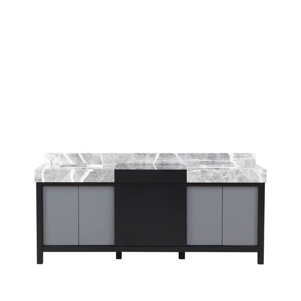 Zilara Transitional Black and Grey 80 Double Vanity, Castle Grey Marble Tops, and White Square Sinks | LZ342280DLIS000