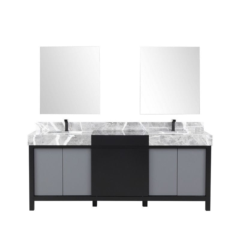 Zilara Transitional Black and Grey 80" Double Vanity Set, Balzani Gun Metal Faucet Set | LZ342280DLISM30FBG