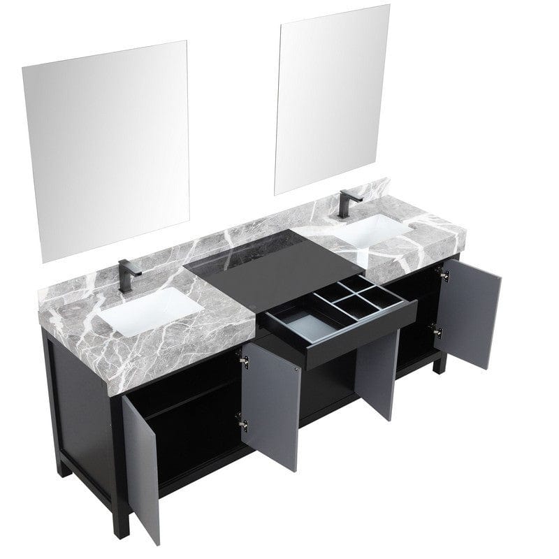 Zilara Transitional Black and Grey 80" Double Vanity Set, Balzani Gun Metal Faucet Set | LZ342280DLISM30FBG