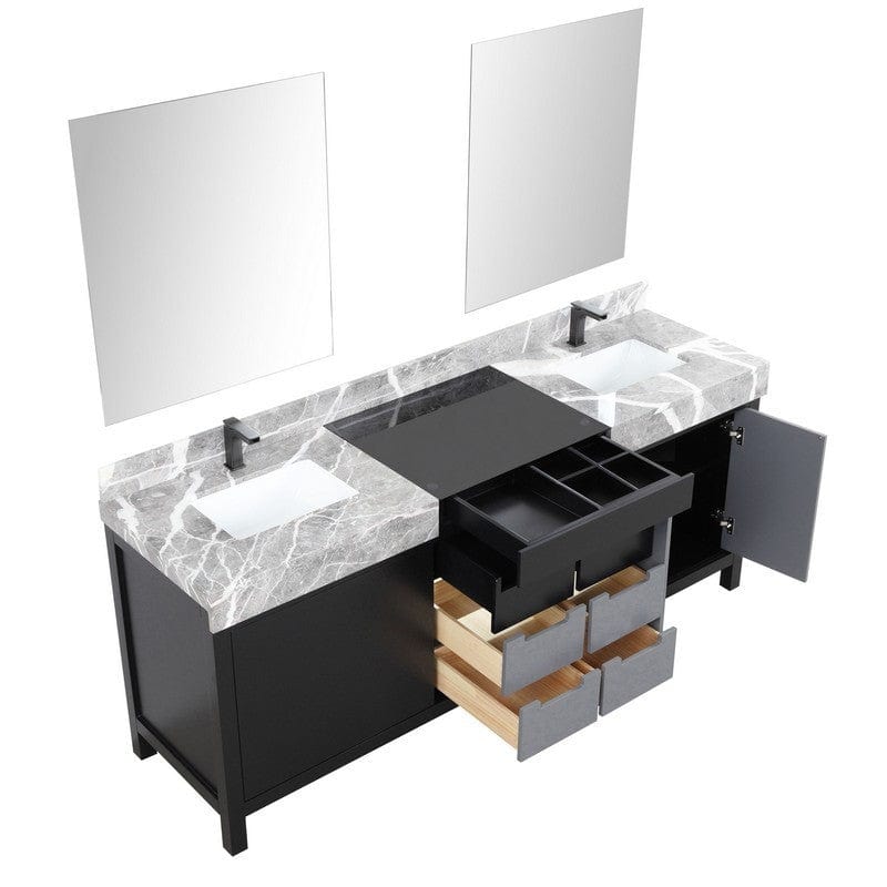 Zilara Transitional Black and Grey 80" Double Vanity Set, Balzani Gun Metal Faucet Set | LZ342280DLISM30FBG