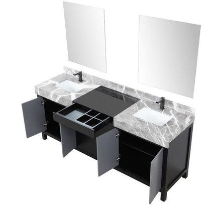 Zilara Transitional Black and Grey 80" Double Vanity Set, Balzani Gun Metal Faucet Set | LZ342280DLISM30FBG