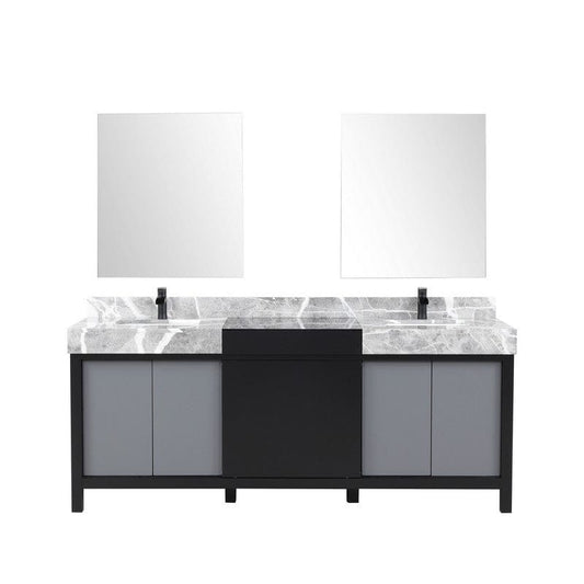 Zilara Transitional Black and Grey 80" Double Vanity Set,  Cascata Nera Matte Black Faucet Set | LZ342280DLISM30FCM
