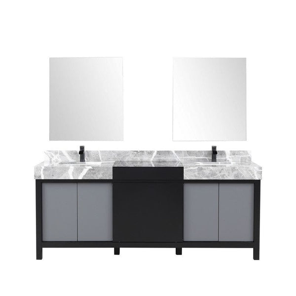 Zilara Transitional Black and Grey 80 Double Vanity Set,  Cascata Nera Matte Black Faucet Set | LZ342280DLISM30FCM