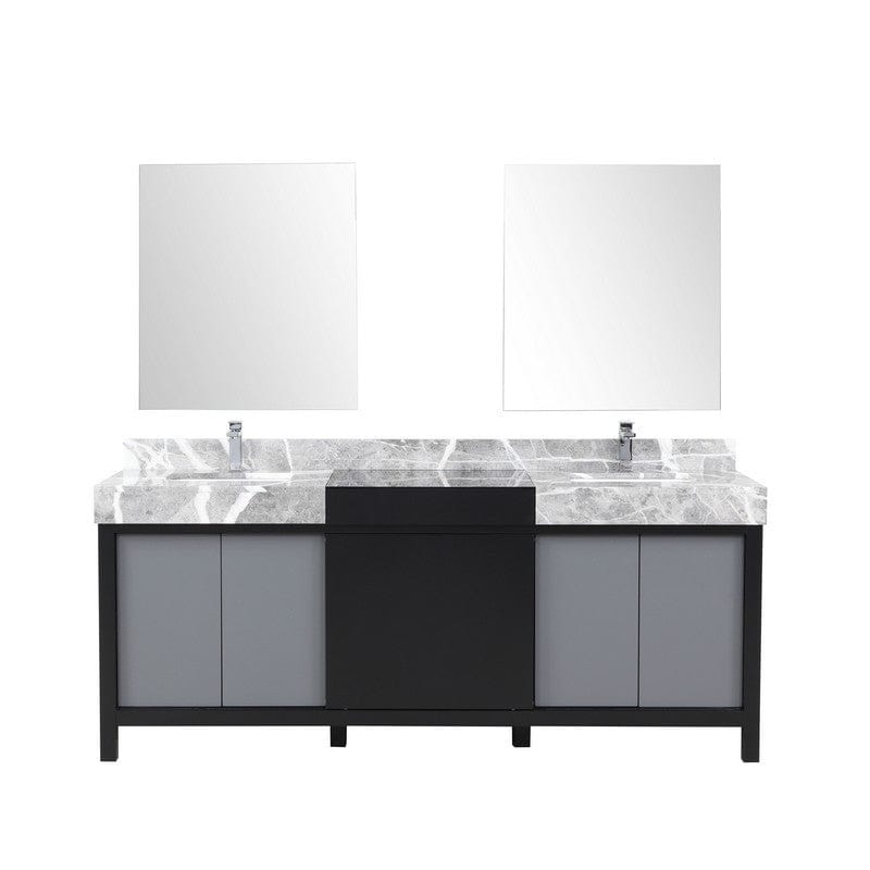 Zilara Transitional Black and Grey 80" Double Vanity Set, Monte Chrome Faucet Set | LZ342280DLISM30FMC