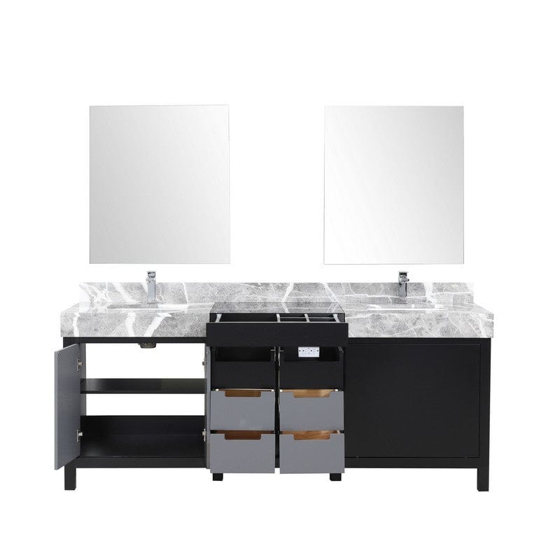 Zilara Transitional Black and Grey 80" Double Vanity Set, Monte Chrome Faucet Set | LZ342280DLISM30FMC