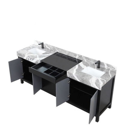 Zilara Transitional Black and Grey 84" Double Vanity, Balzani Gun Metal Faucet Set | LZ342284DLISFBG