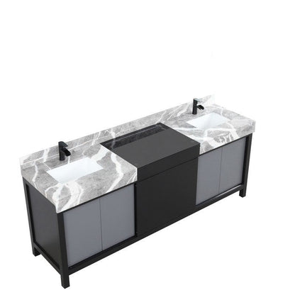 Zilara Transitional Black and Grey 84" Double Vanity, Cascata Nera Matte Black Faucet Set | LZ342284DLISFCM