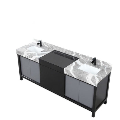 Zilara Transitional Black and Grey 84" Double Vanity, Cascata Nera Matte Black Faucet Set | LZ342284DLISFCM