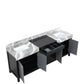 Zilara Transitional Black and Grey 84" Double Vanity, Castle Grey Marble Tops, and White Square Sinks | LZ342284DLIS000