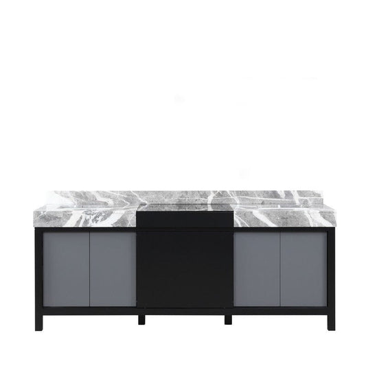 Zilara Transitional Black and Grey 84" Double Vanity, Castle Grey Marble Tops, and White Square Sinks | LZ342284DLIS000