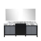 Zilara Transitional Black and Grey 84" Double Vanity, Castle Grey Marble Tops, White Square Sinks, and 34" Frameless Mirrors | LZ342284DLISM34