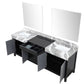 Zilara Transitional Black and Grey 84" Double Vanity, Castle Grey Marble Tops, White Square Sinks, and 34" Frameless Mirrors | LZ342284DLISM34