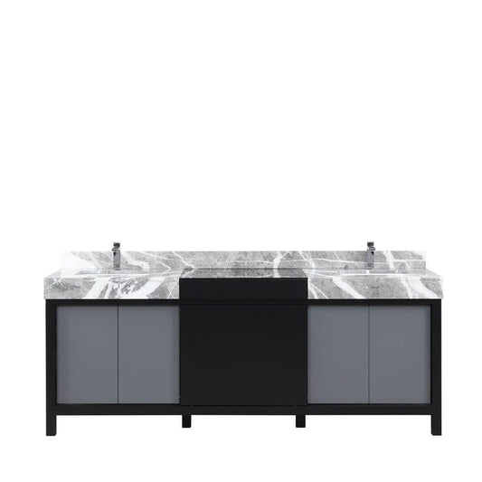 Zilara Transitional Black and Grey 84" Double Vanity, Monte Chrome Faucet Set | LZ342284DLISFMC