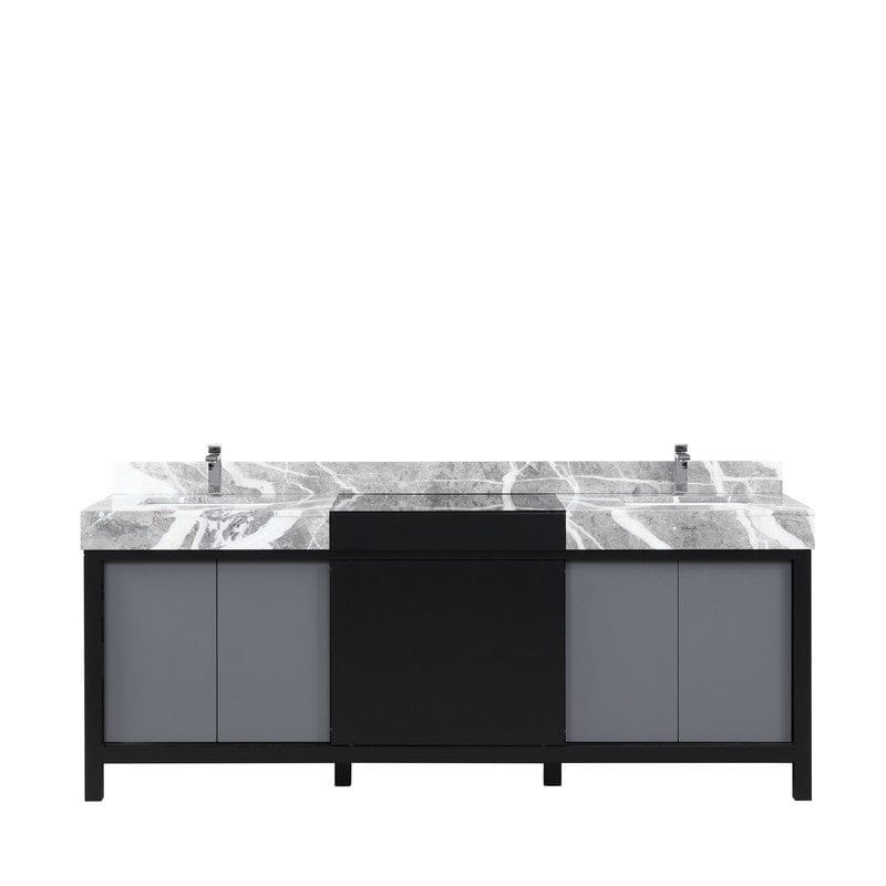 Zilara Transitional Black and Grey 84" Double Vanity, Monte Chrome Faucet Set | LZ342284DLISFMC