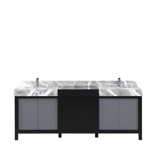 Zilara Transitional Black and Grey 84 Double Vanity, Monte Chrome Faucet Set | LZ342284DLISFMC