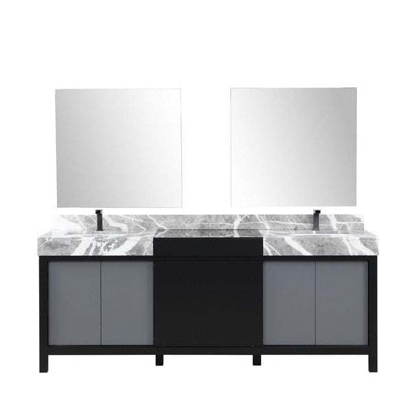 Zilara Transitional Black and Grey 84 Double Vanity Set, Balzani Gun Metal Faucet Set | LZ342284DLISM34FBG