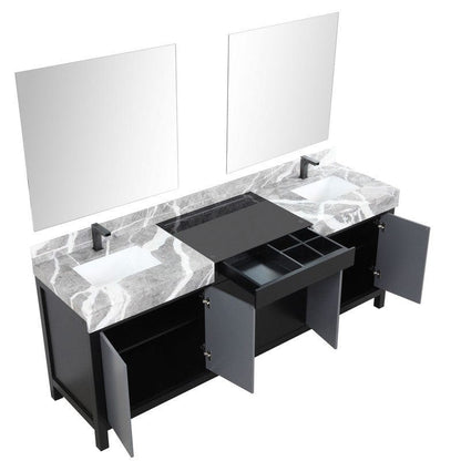 Zilara Transitional Black and Grey 84" Double Vanity Set, Balzani Gun Metal Faucet Set | LZ342284DLISM34FBG