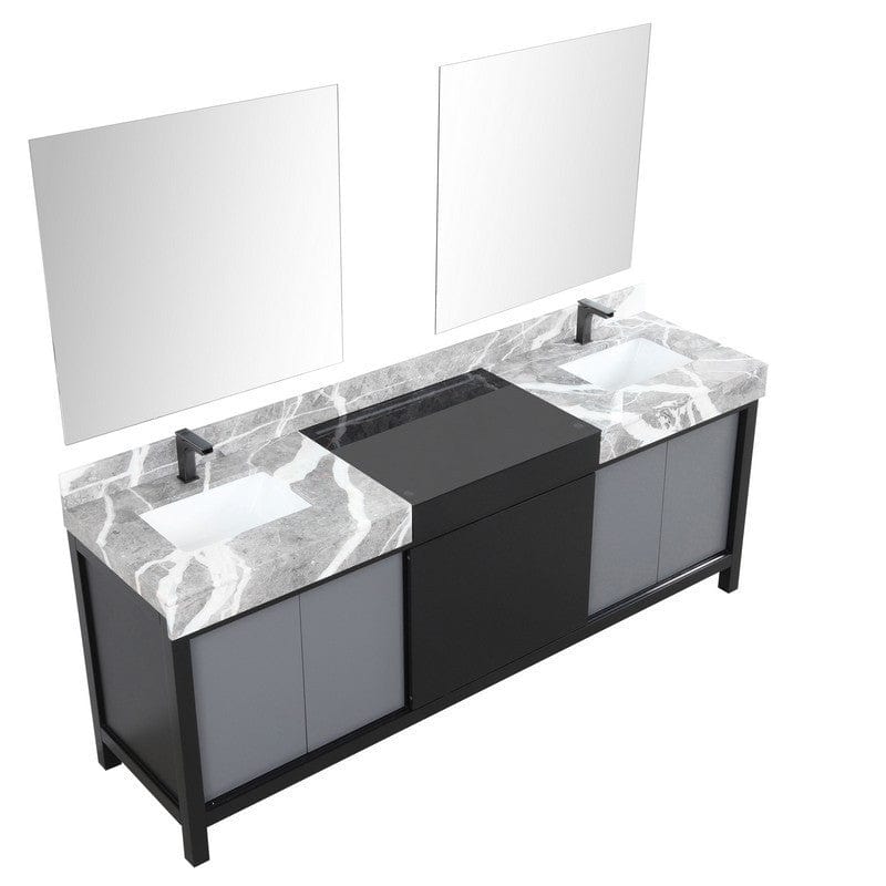 Zilara Transitional Black and Grey 84" Double Vanity Set, Balzani Gun Metal Faucet Set | LZ342284DLISM34FBG