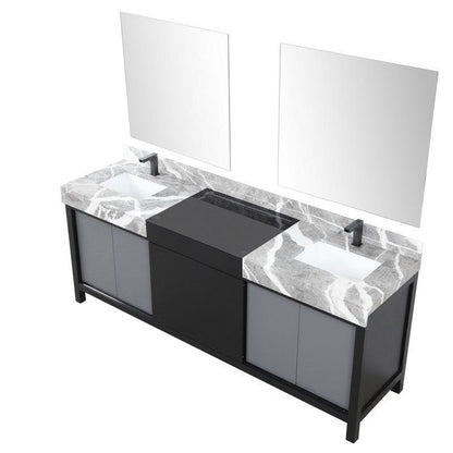 Zilara Transitional Black and Grey 84" Double Vanity Set, Balzani Gun Metal Faucet Set | LZ342284DLISM34FBG