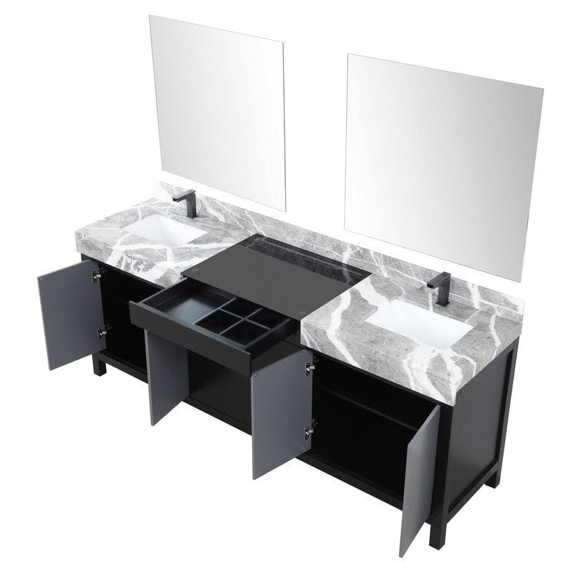 Zilara Transitional Black and Grey 84" Double Vanity Set, Balzani Gun Metal Faucet Set | LZ342284DLISM34FBG