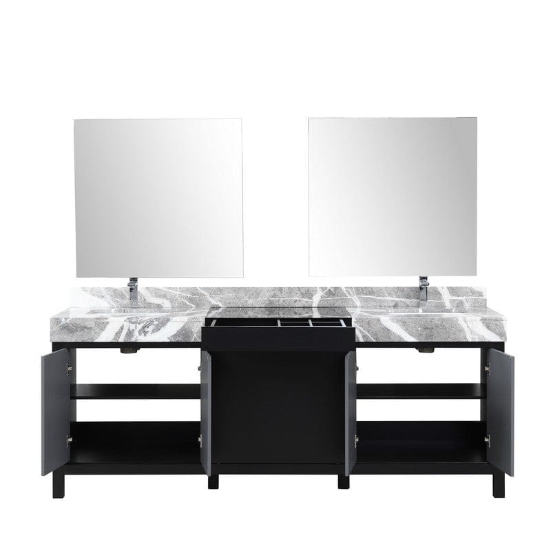 Zilara Transitional Black and Grey 84" Double Vanity Set, Monte Chrome Faucet Set | LZ342284DLISM34FMC