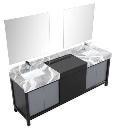 Zilara Transitional Black and Grey 84" Double Vanity Set, Monte Chrome Faucet Set | LZ342284DLISM34FMC