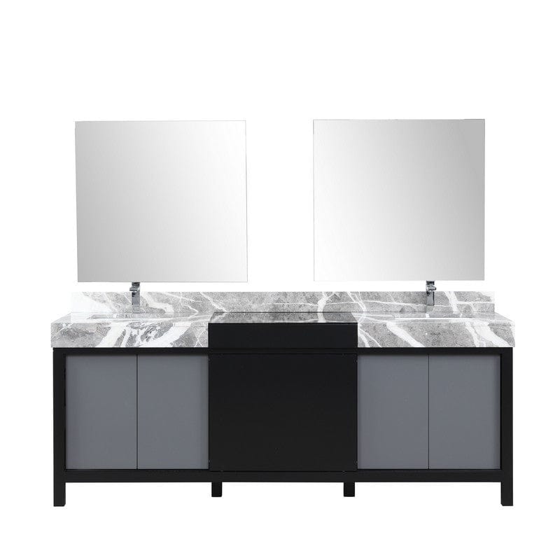 Zilara Transitional Black and Grey 84" Double Vanity Set, Monte Chrome Faucet Set | LZ342284DLISM34FMC