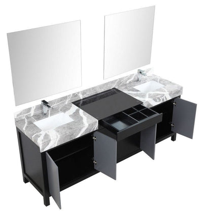 Zilara Transitional Black and Grey 84" Double Vanity Set, Monte Chrome Faucet Set | LZ342284DLISM34FMC