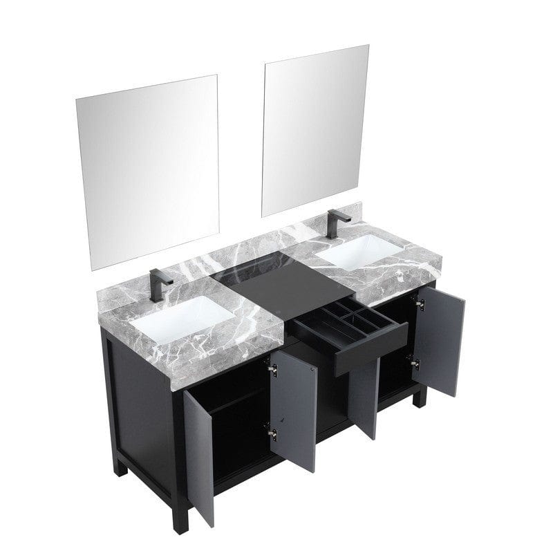 Zilara Transitional Black and Grey Double 60" Vanity Set, Balzani Gun Metal Faucet Set | LZ342260DLISM28FBG